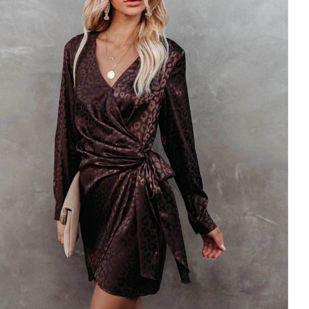 Brown silk leopard wrap dress 🐆